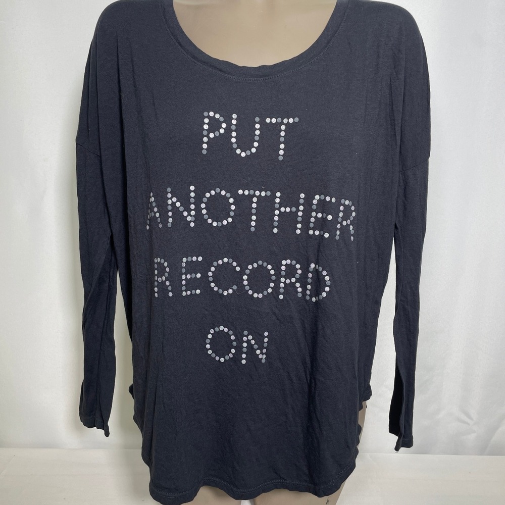 Put Another Record On Junk Food Long Sleve Charcoal Gray Shirt Women's MEDIUM